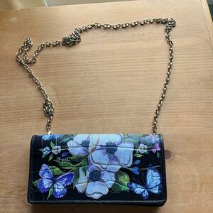 Brighton Black and Blue Floral Crossbody Bag